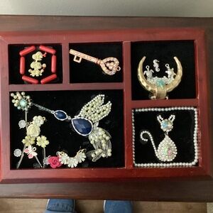 Upcycled jewelry box cherry hummingbird floral poodle key aquarium kitty